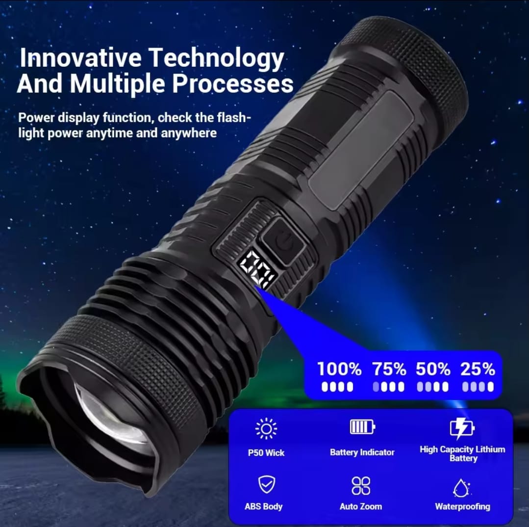 Most Powerful P50 FlashLight Flash light 5 Modes Usb Zoom Led Torch Built-